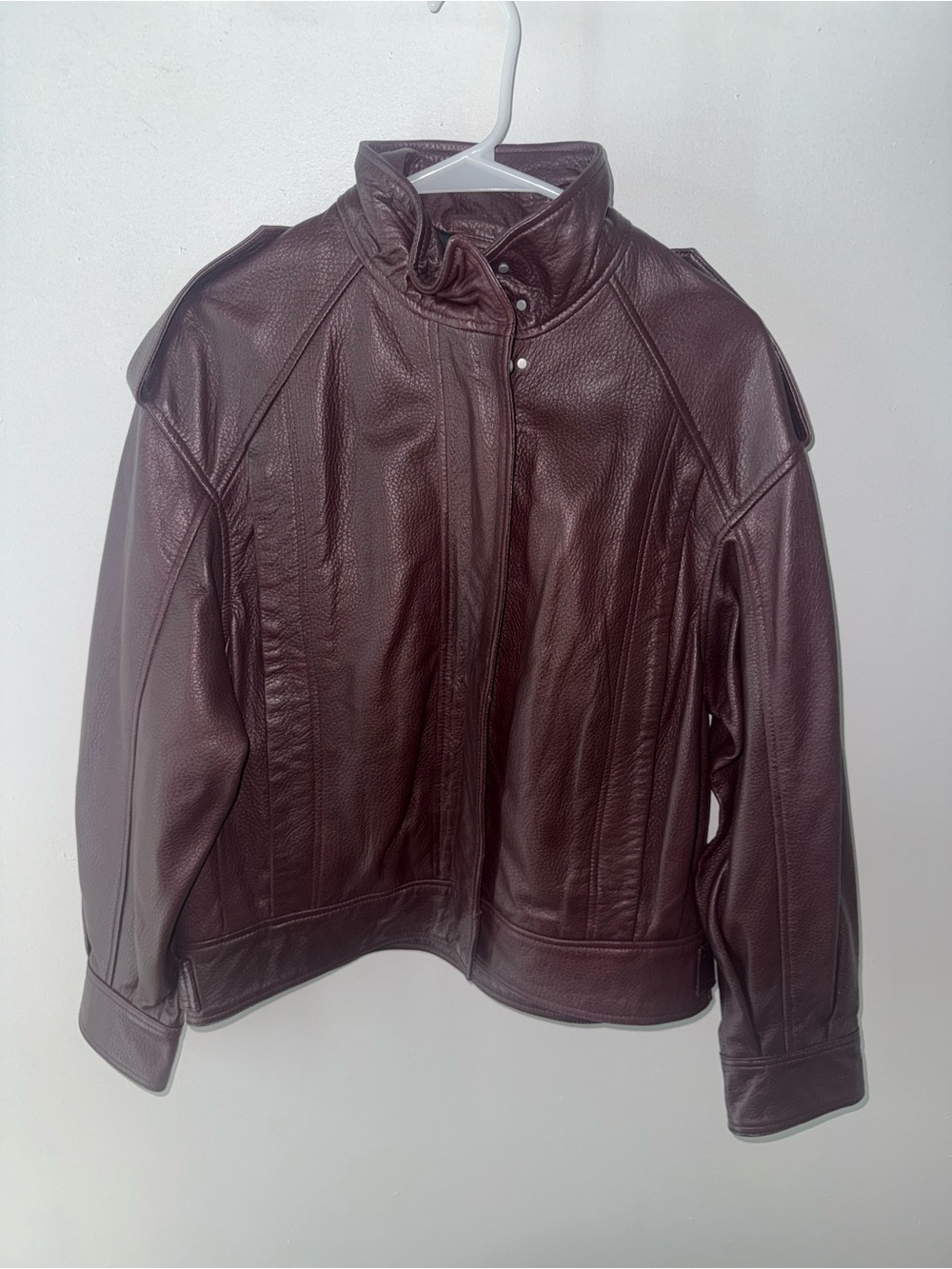 Zara Women's Leather Jacket in Deep Burgundy